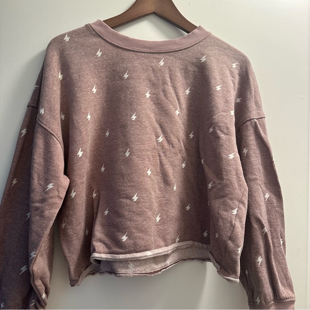 Hippie Rose Lounge Dusty Rose Lightning Bolt Cropped Crewneck Sweatshirt Medium